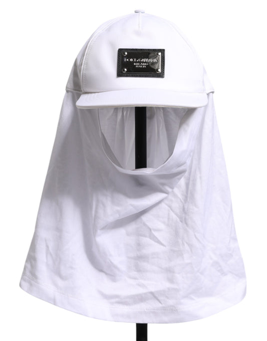 Dolce &amp; Gabbana White Cotton DG Logo Plaque Baseball Balaclava Cap