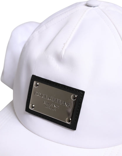 Dolce &amp; Gabbana White Cotton DG Logo Plaque Baseball Balaclava Cap