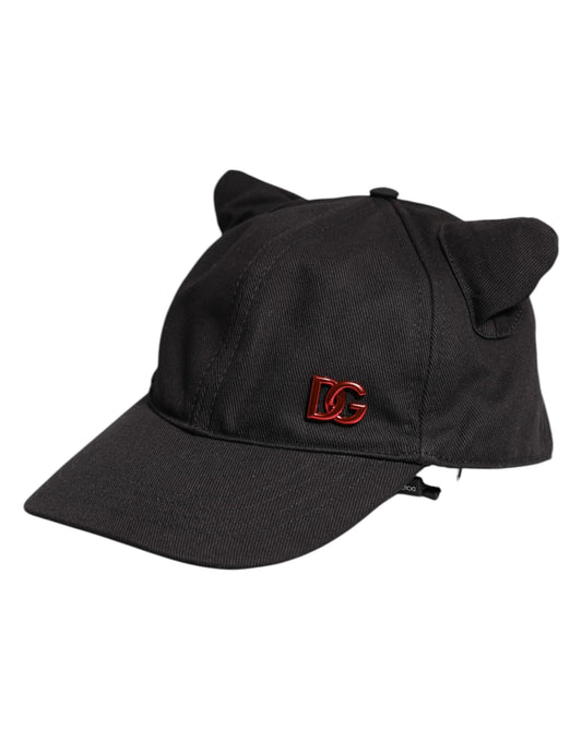 Dolce &amp; Gabbana Black Cotton Logo Patch 6 Panels Baseball Cap