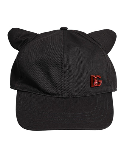 Dolce &amp; Gabbana Black Cotton Logo Patch 6 Panels Baseball Cap