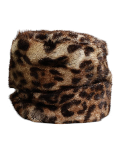 Dolce &amp; Gabbana Brown Leopard Faux Fur Women Bucket Hat
