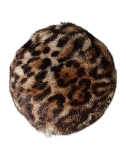 Dolce &amp; Gabbana Brown Leopard Faux Fur Women Bucket Hat