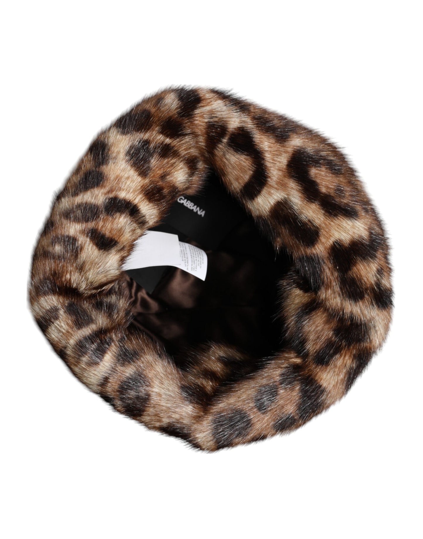Dolce &amp; Gabbana Brown Leopard Faux Fur Women Bucket Hat