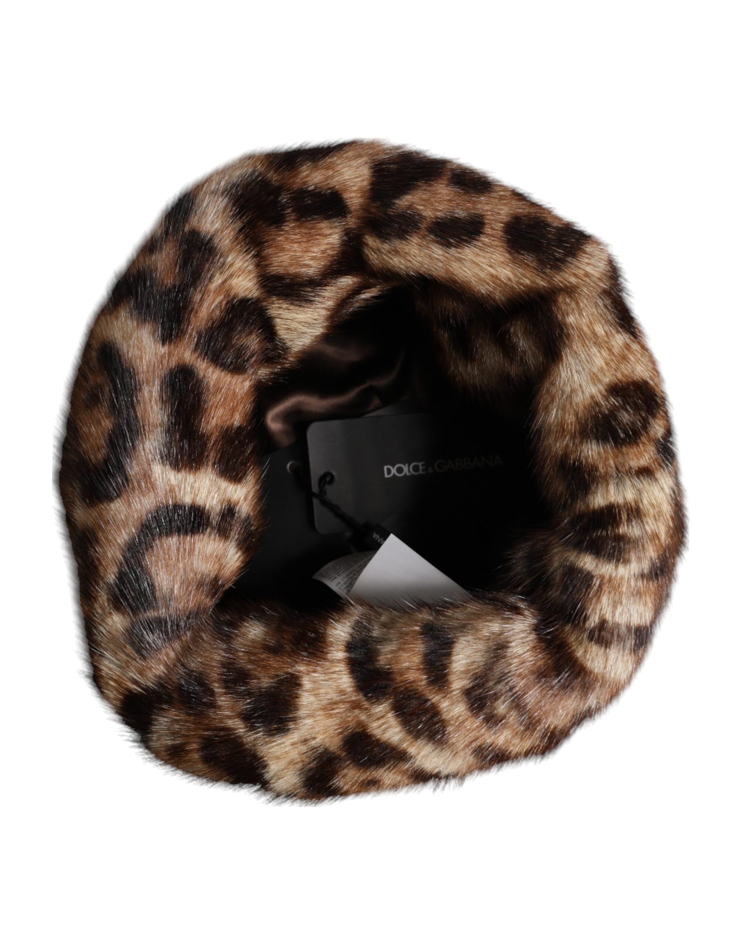 Dolce &amp; Gabbana Brown Leopard Faux Fur Women Bucket Hat