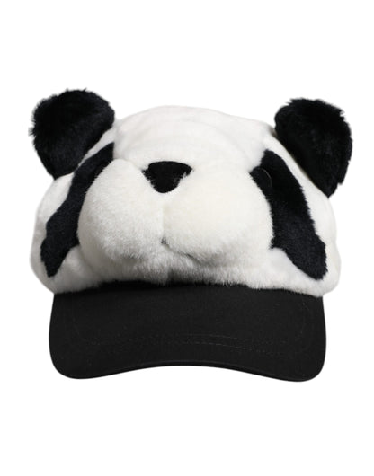 Dolce &amp; Gabbana Black White Panda Fur Women Baseball Cap