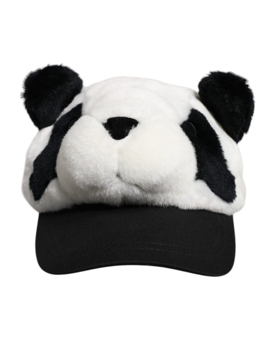 Dolce &amp; Gabbana Black White Panda Fur Women Baseball Cap