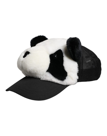 Dolce &amp; Gabbana Black White Panda Fur Women Baseball Cap