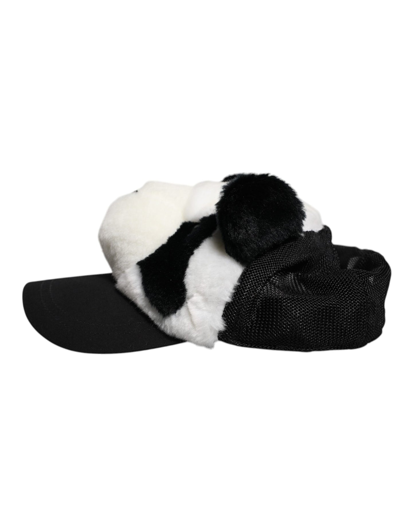 Dolce &amp; Gabbana Black White Panda Fur Women Baseball Cap
