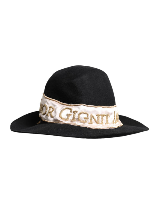 Dolce &amp; Gabbana Black Logo Sequin Embroidery Wide Brim Hat