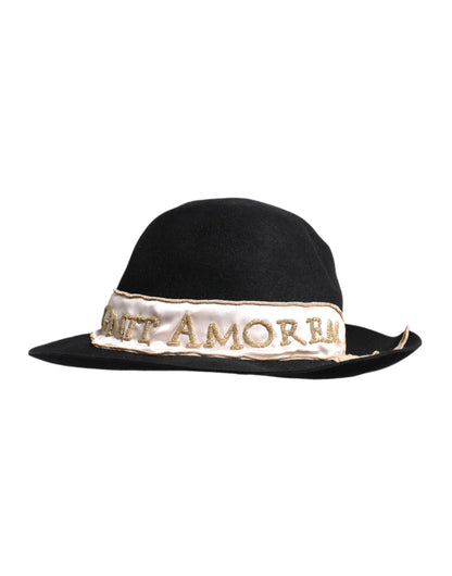 Dolce &amp; Gabbana Black Logo Sequin Embroidery Wide Brim Hat