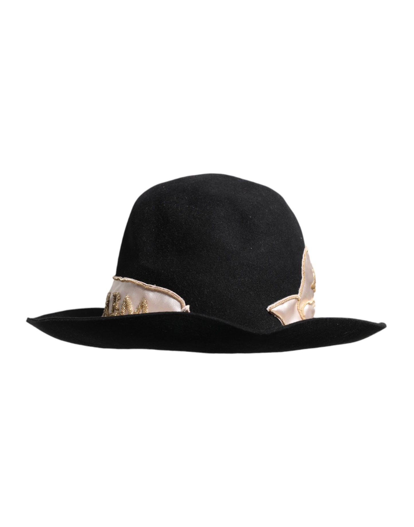Dolce &amp; Gabbana Black Logo Sequin Embroidery Wide Brim Hat