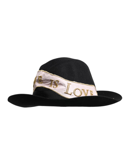 Dolce &amp; Gabbana Black Logo Embroidered Women Wide Brim Hat