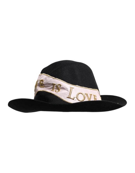 Dolce &amp; Gabbana Black Logo Embroidered Women Wide Brim Hat