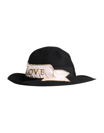 Dolce &amp; Gabbana Black Logo Embroidered Women Wide Brim Hat