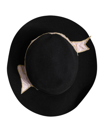 Dolce &amp; Gabbana Black Logo Embroidered Women Wide Brim Hat