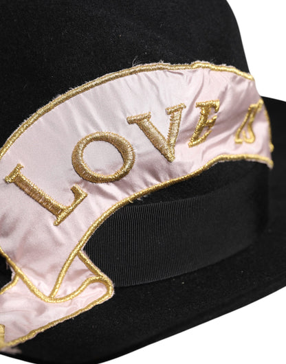 Dolce &amp; Gabbana Black Logo Embroidered Women Wide Brim Hat