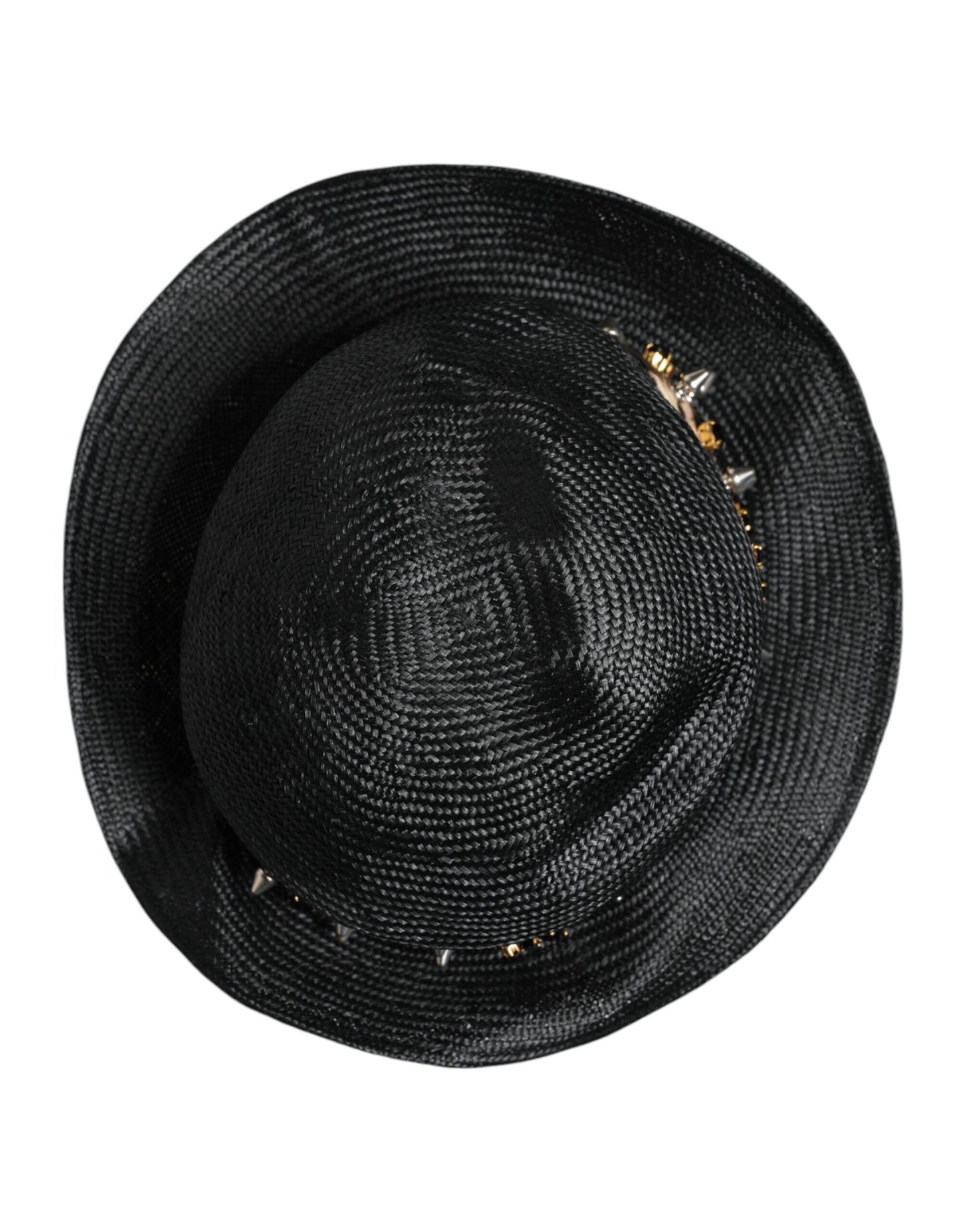 Dolce &amp; Gabbana Black Straw Crystal Embellished Wide Brim Hat