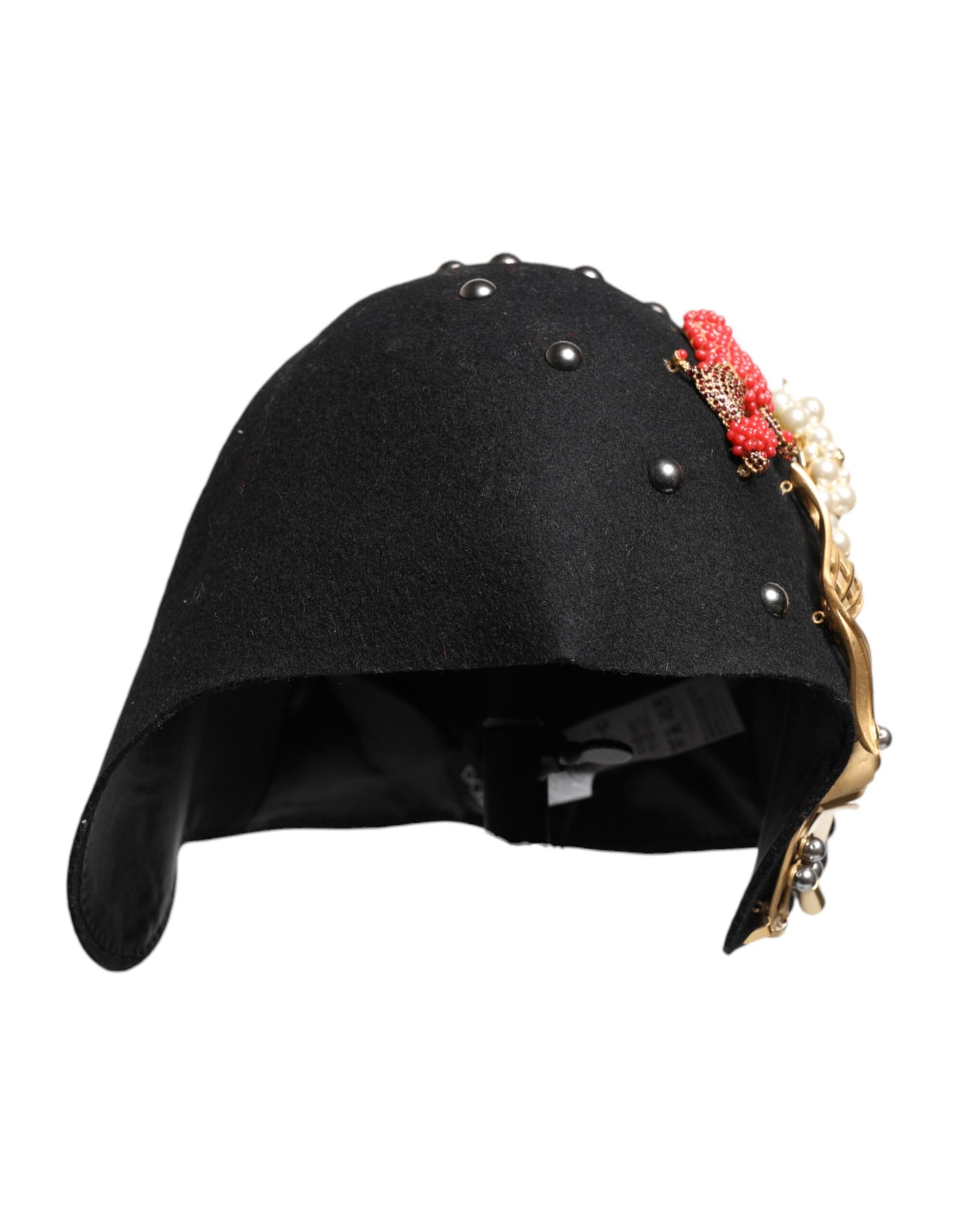 Dolce &amp; Gabbana Black Wool Multicolor Embellished Cloche Hat