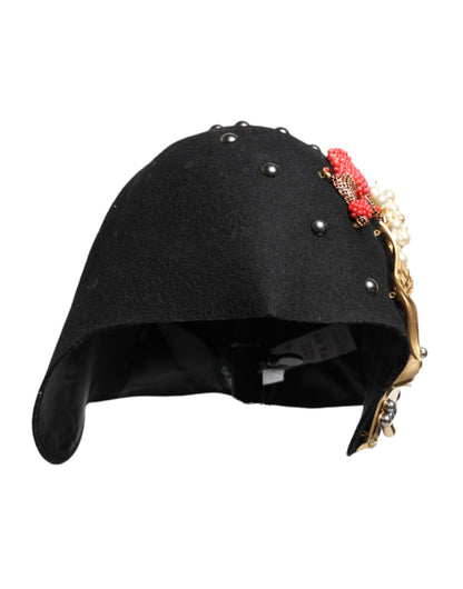 Dolce &amp; Gabbana Black Wool Multicolor Embellished Cloche Hat