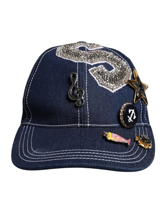 Dolce &amp; Gabbana Blue Crystal Embellishment Baseball Cap