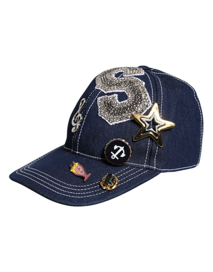 Dolce &amp; Gabbana Blue Crystal Embellishment Baseball Cap