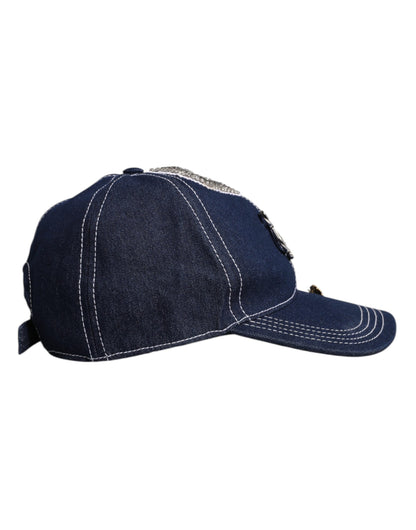 Dolce &amp; Gabbana Blue Crystal Embellishment Baseball Cap