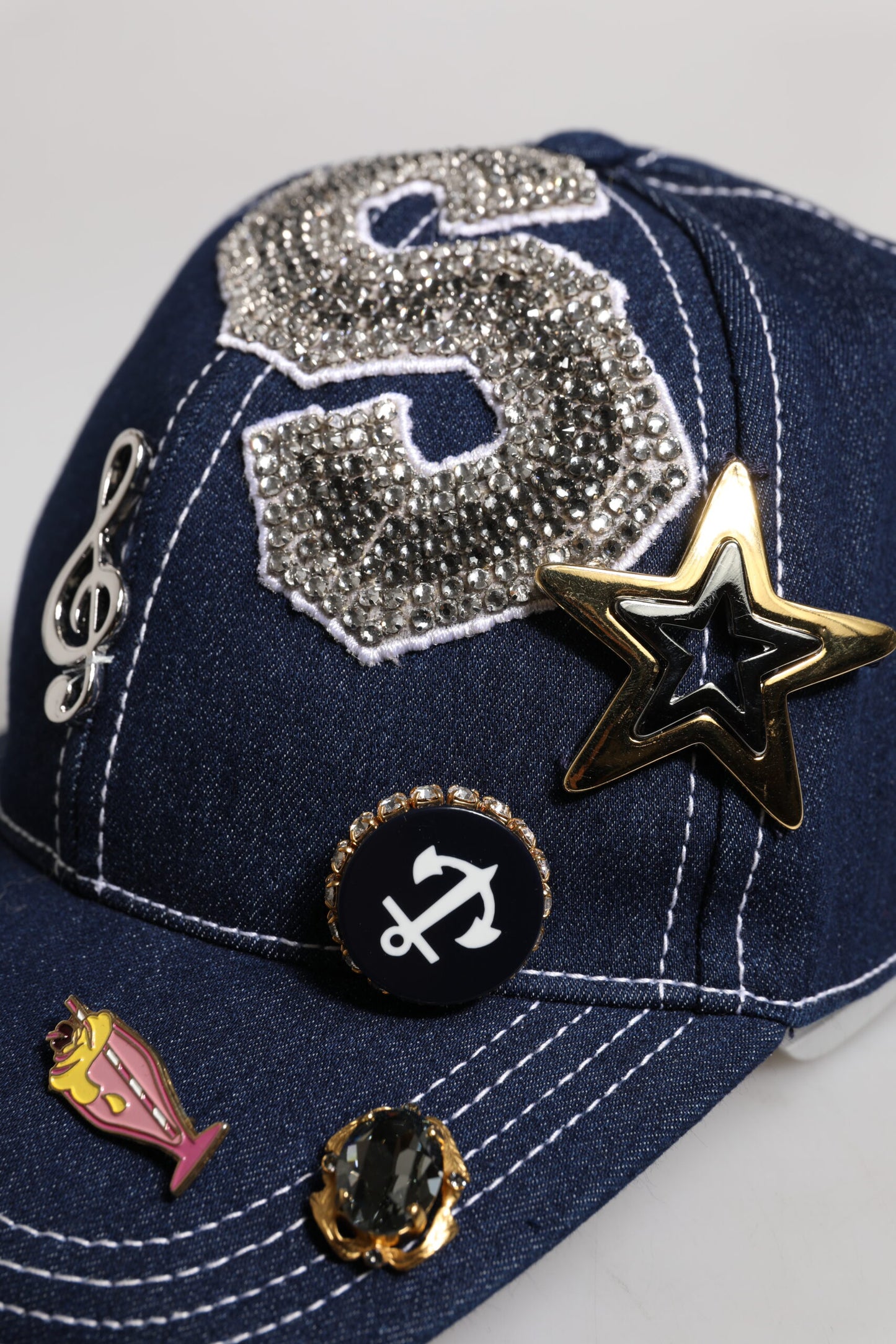 Dolce &amp; Gabbana Blue Crystal Embellishment Baseball Cap