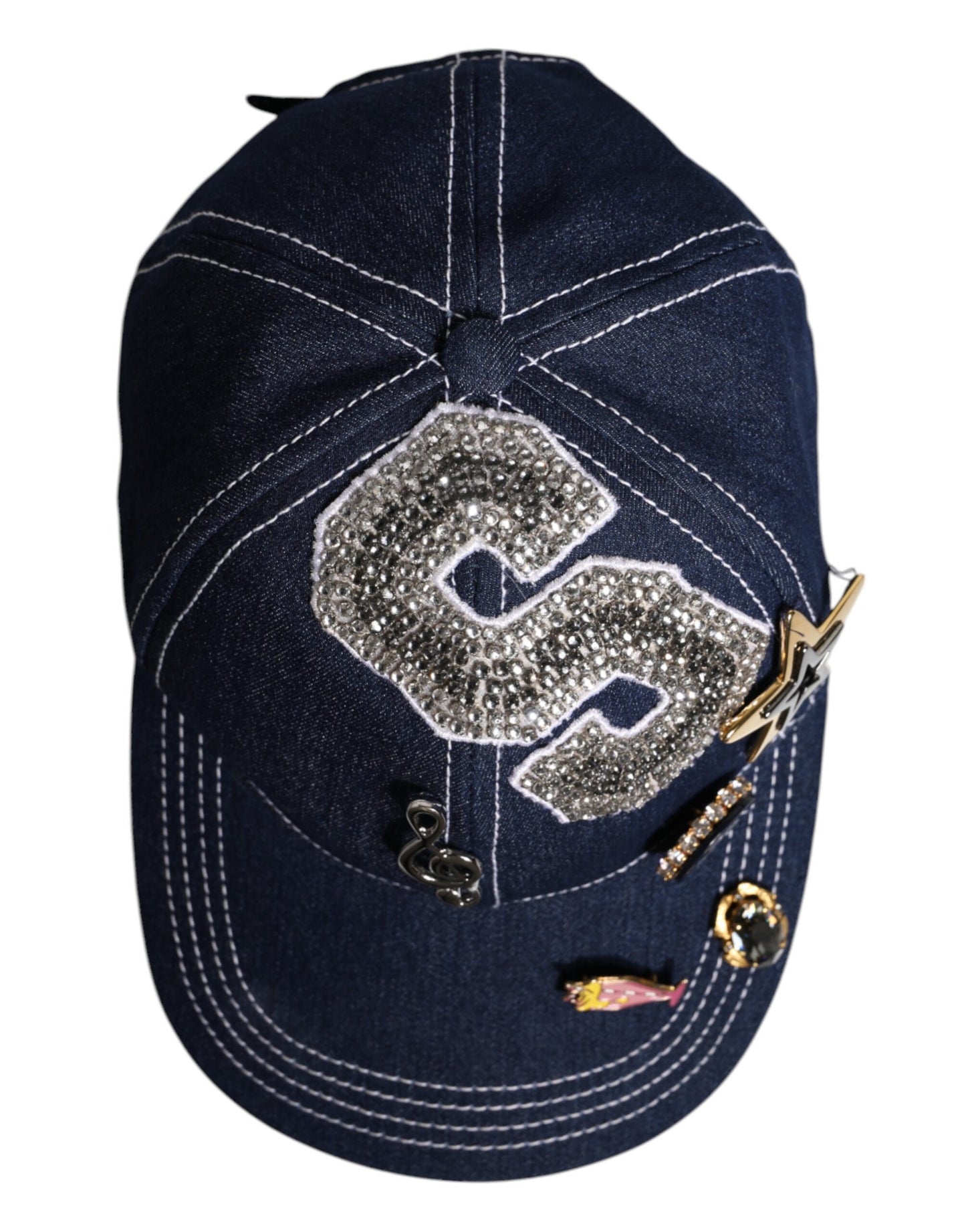 Dolce &amp; Gabbana Blue Crystal Embellishment Baseball Cap