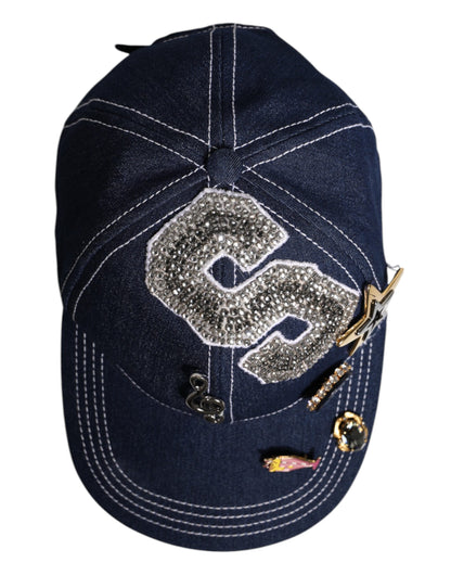 Dolce &amp; Gabbana Blue Crystal Embellishment Baseball Cap