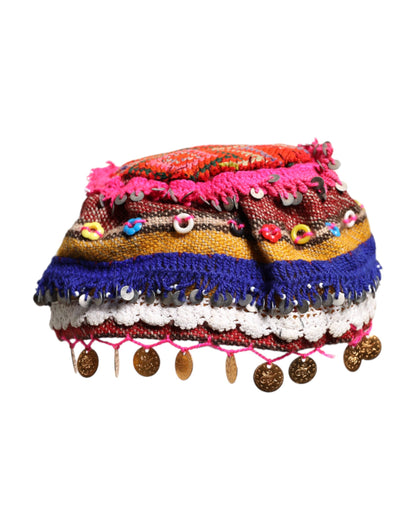 Dolce &amp; Gabbana Multicolor Floral Sequin Knitted Embellished Hat