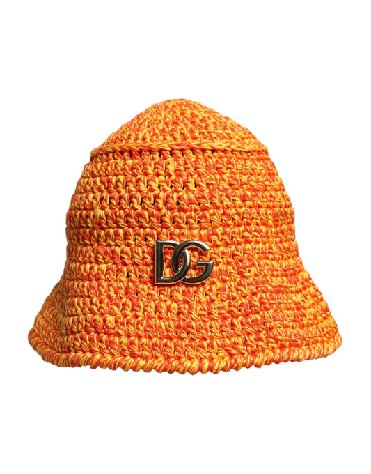 Dolce &amp; Gabbana Orange Cotton Crochet DG Logo Bucket Hat