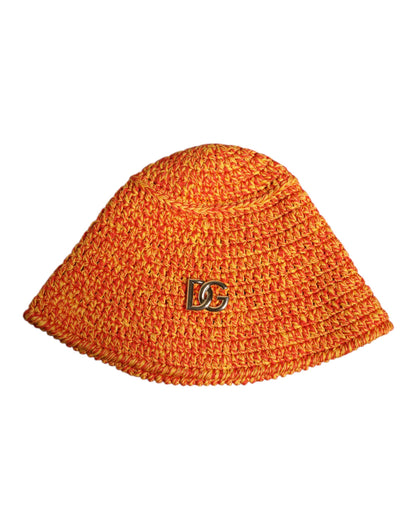 Dolce &amp; Gabbana Orange Cotton Crochet DG Logo Bucket Hat