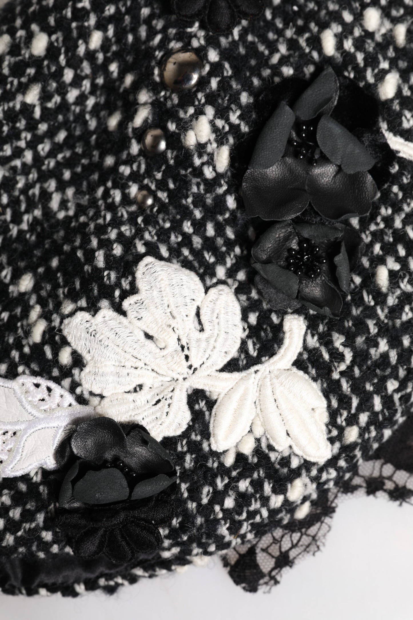Dolce &amp; Gabbana Black Wool White Floral Embellished Cloche Hat