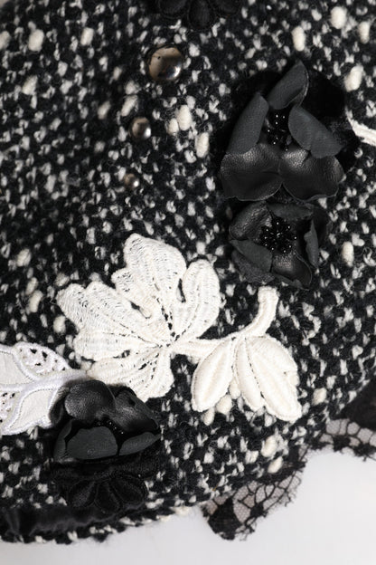 Dolce &amp; Gabbana Black Wool White Floral Embellished Cloche Hat