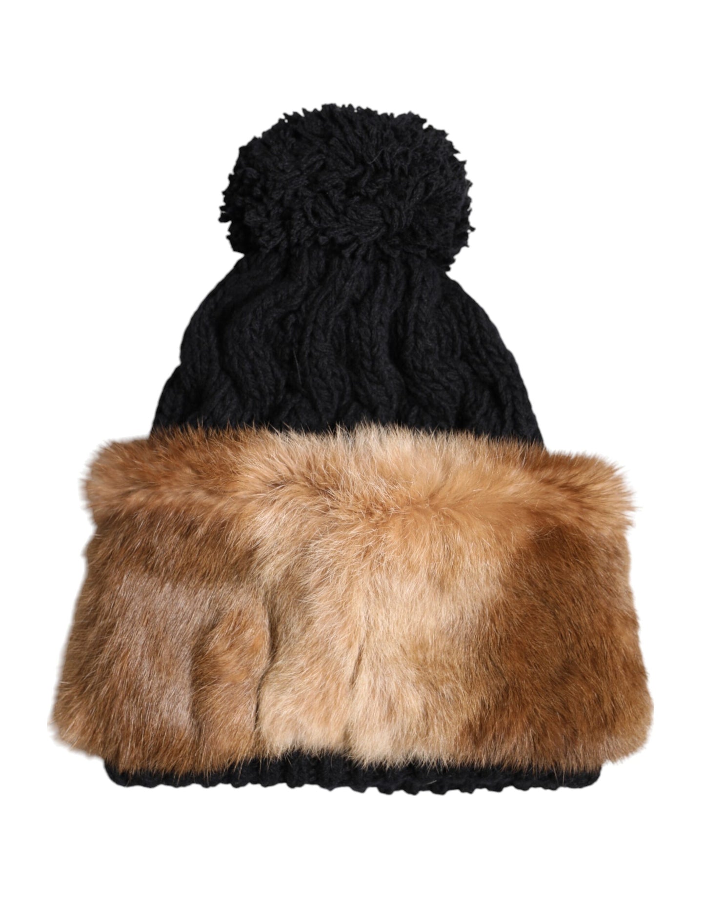 Dolce &amp; Gabbana Black Brown Dyed Rabbit Real Fur Winter Beanie Hat
