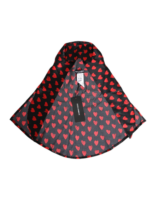 Dolce &amp; Gabbana Black Red Hearts Polyester Hat