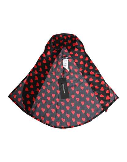 Dolce &amp; Gabbana Black Red Hearts Polyester Hat