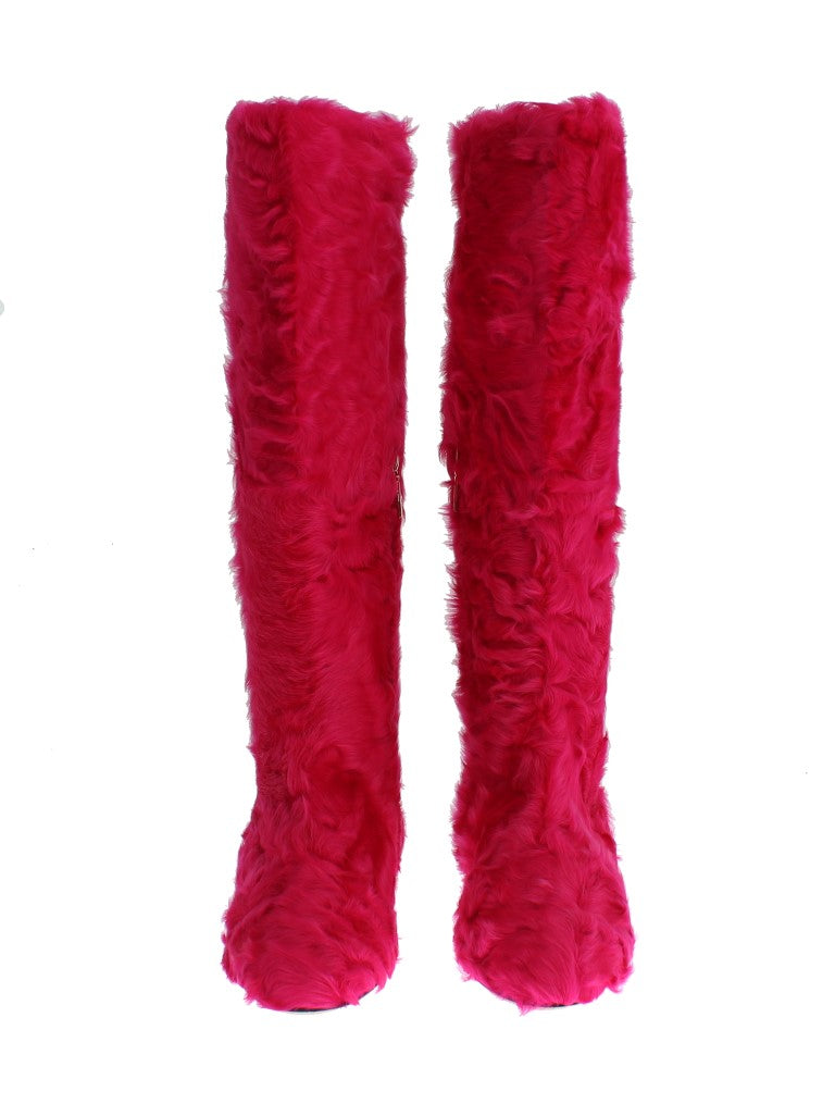 Bottes élégantes en fourrure d'agneau rose Dolce &amp; Gabbana
