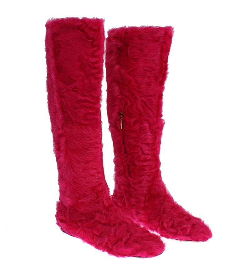 Bottes élégantes en fourrure d'agneau rose Dolce &amp; Gabbana