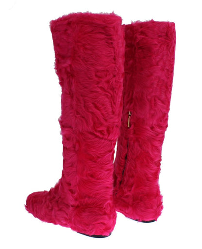 Bottes élégantes en fourrure d'agneau rose Dolce &amp; Gabbana