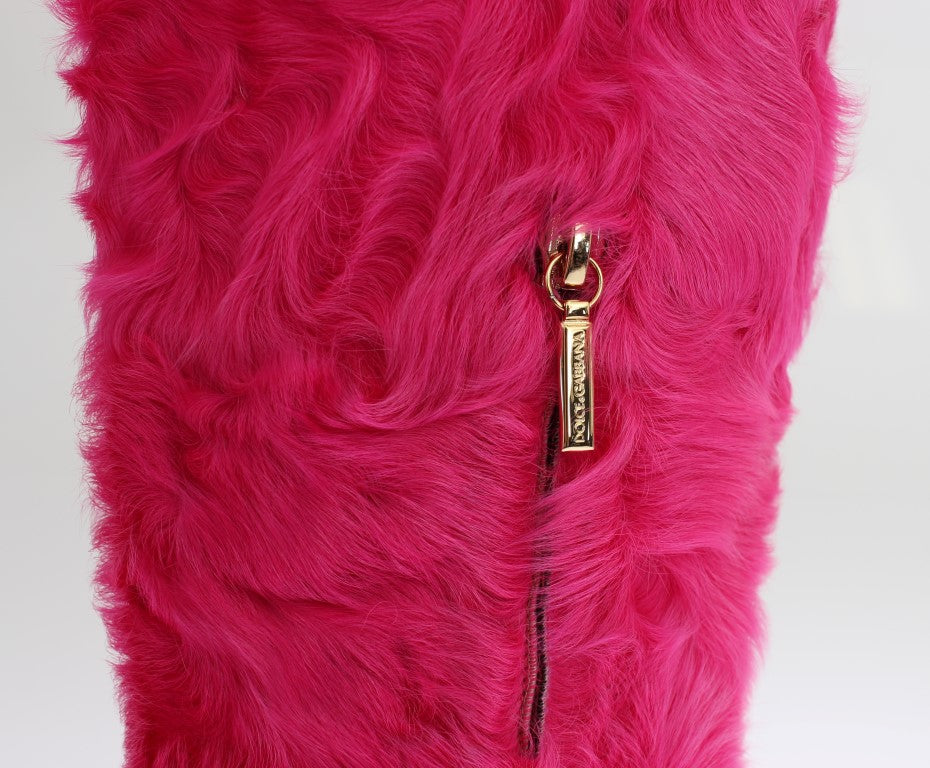 Bottes élégantes en fourrure d'agneau rose Dolce &amp; Gabbana