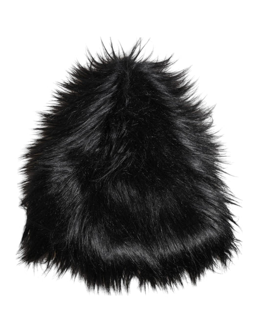 Dolce &amp; Gabbana Black Acrylic Fur Womens Bucket Hat
