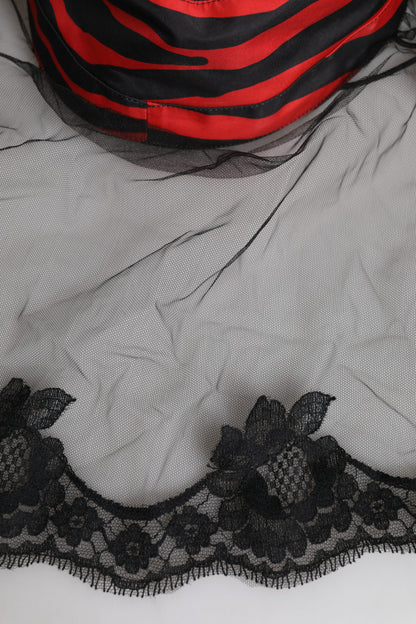 Dolce &amp; Gabbana Black Red Stripes Lace Tulle Bucket Hat
