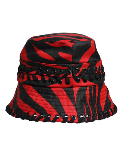 Dolce &amp; Gabbana Black Red Stripe Polyester Wide Brim Bucket Hat