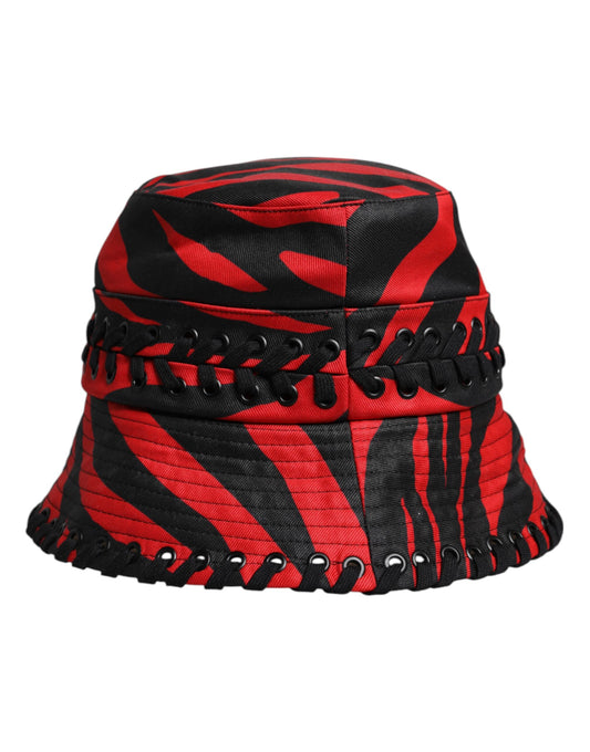 Dolce &amp; Gabbana Black Red Stripe Polyester Wide Brim Bucket Hat
