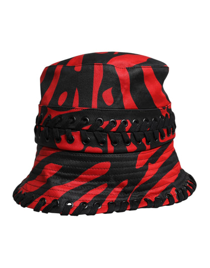Dolce &amp; Gabbana Black Red Stripe Polyester Wide Brim Bucket Hat