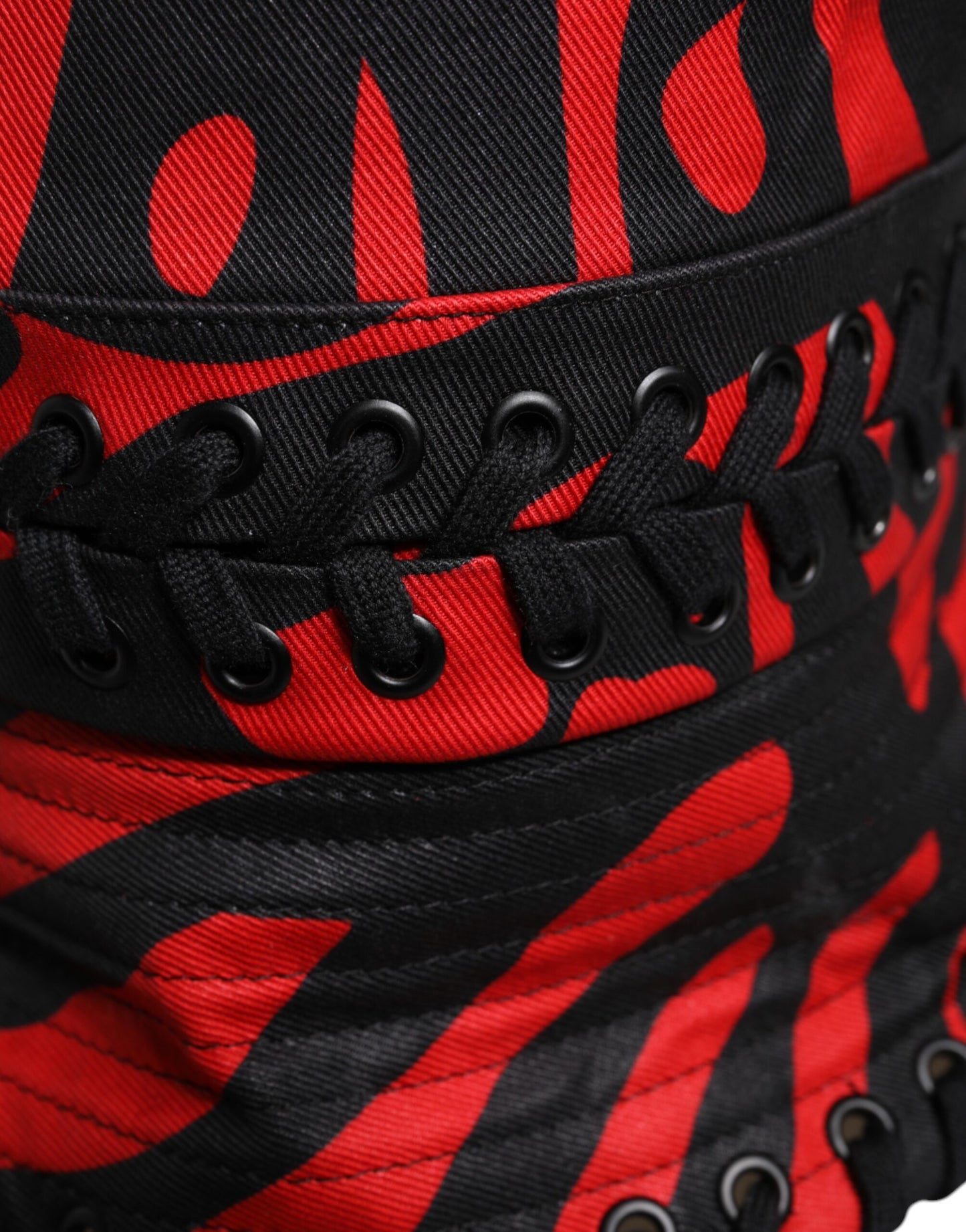 Dolce &amp; Gabbana Black Red Stripe Polyester Wide Brim Bucket Hat