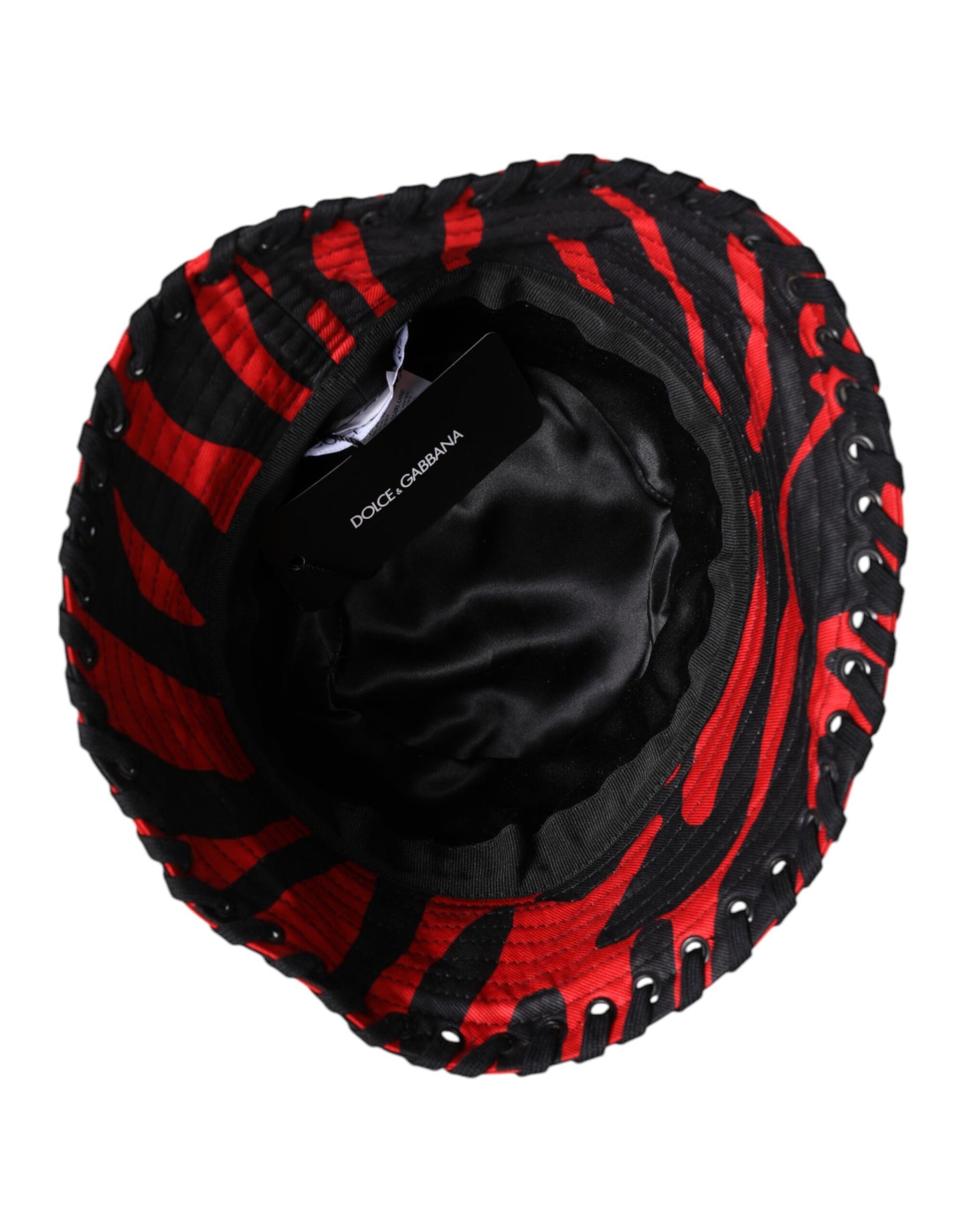Dolce &amp; Gabbana Black Red Stripe Polyester Wide Brim Bucket Hat