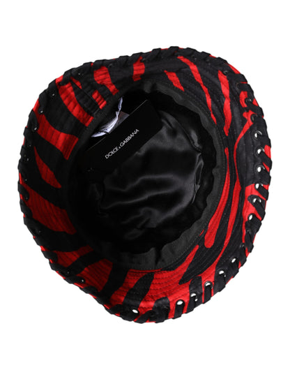 Dolce &amp; Gabbana Black Red Stripe Polyester Wide Brim Bucket Hat