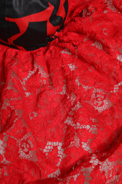 Dolce &amp; Gabbana Red Black Lace Tulle Cotton Baseball Cap